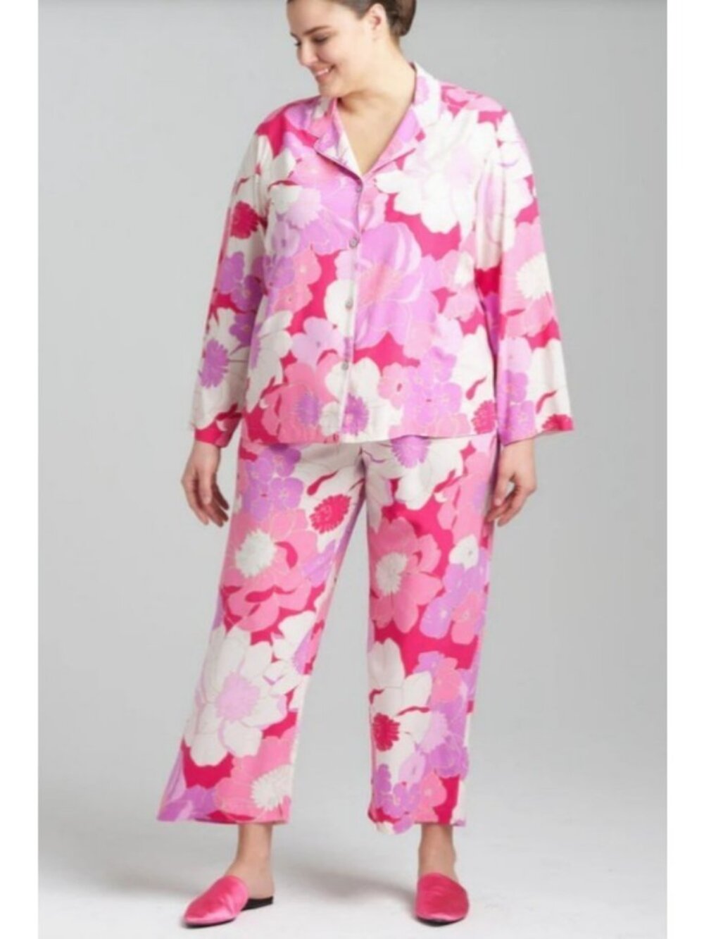 Natori Floral Pajama Set 2X Pink Purple Lounge Sleepwear Button Front Set 2pc - Picture 7 of 7